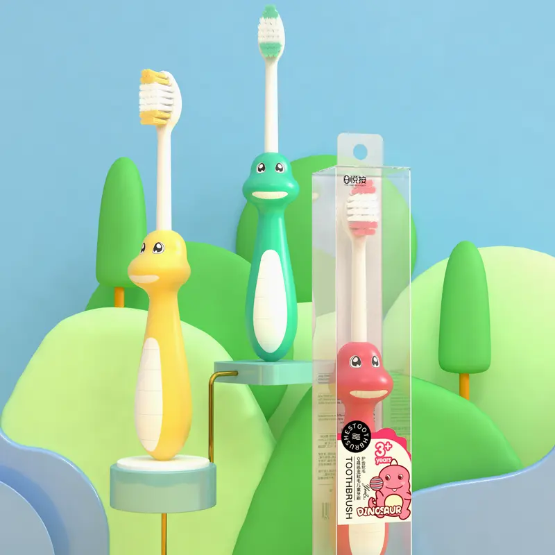 Individuelles Logo schönes niedliches Design Kinder Karikatur Dinosaurier Zahnbürste Zahnpflege weiche Bürste Reise Verwendung Zahnbürste für Kinder