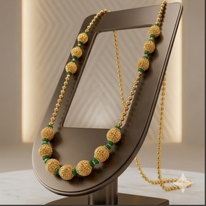 Collar Mala Antiguo de Plata 925 con Detalles de Cuentas Verdes, Cadena Larga Tradicional, Joyería de Regalo de Boda Hindú para Mujer - Product Image 2