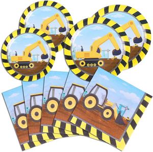 Modernos Artículos para Fiestas Temáticas de Construcción, Paquete de 24 Unidades, Platos, Servilletas, Vasos y Cubiertos Desechables de Papel para Cumpleaños Infantiles - Product Image 2