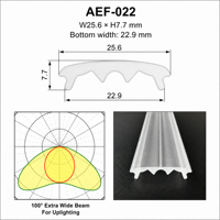 Lentille linéaire givrée AEF-022 pour profilé LED en aluminium, éclairage indirect à faisceau extra large de 100 degrés
