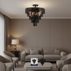 Lámpara de Techo Moderna de Cristal Negro, Lámpara de Araña LED Redonda de 20 Pulgadas para Sala de Estar, Comedor, Dormitorio - Product Image 2
