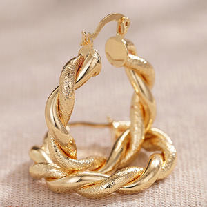 Pendientes de Aro Dorados E4425, Diseño Clásico Trenzado, Unisex, para Uso Diario, Joyería Fina - Product Image 4