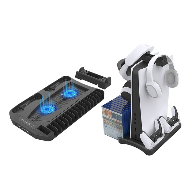 KJH Cooling Station for PS5 Game Console Double Charging Dock for PS5 Controller Multi-function Stand Video Game Accessories