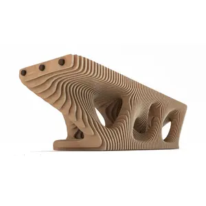 Banc d'art en bois moderne à lames, mobilier de salon commercial avec décoration artistique pour salle d'attente extérieure et fauteuil - Product Image 2