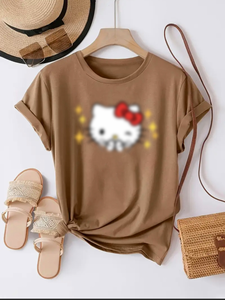 <span class=keywords><strong>T</strong></span>-<span class=keywords><strong>shirt</strong></span> blanc en polyester personnalisable pour femme, col rond, respirant, coupe ajustée, avec logo de chat de dessin animé, vente en gros - Product Image 5