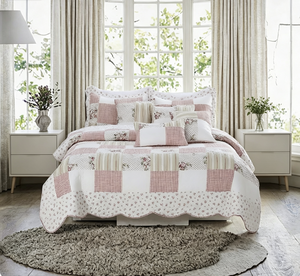 B&amp;B <strong>Kingsize</strong> Bedding Set Beautiful Floral Vintage Patchwork Quilt Reversible Bed Throw 100% Cotton Bedroom Decor + 2 Pillow Sham - Product Image 6