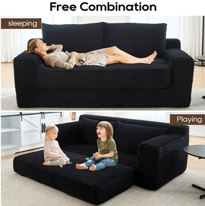 Compression <b>Sofa</b> Set for Living Room-Square Design No Assembly Convertible 2-in-1 <b>Bed</b> Corduroy Fabric <b>Modern</b> Adjustable - Product Image 3