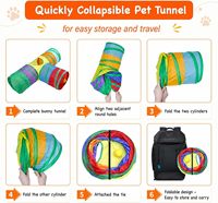 Tunnel pliable 3 voies pour lapins avec jouet interactif à suspendre, abri pliable pour lapins, tunnel de jeu pour petits animaux