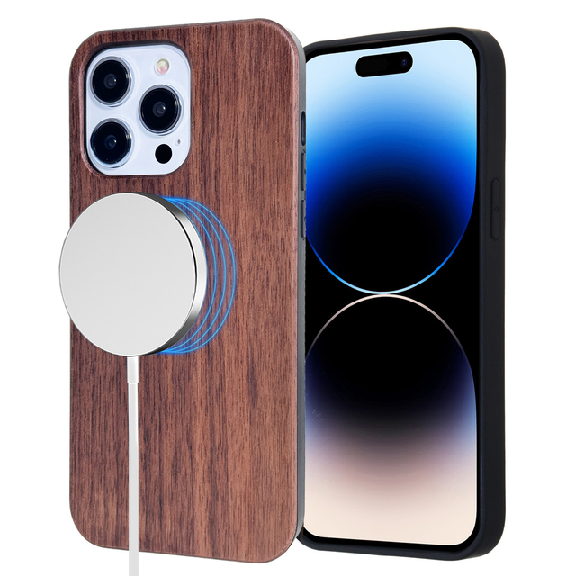 KINGSOUL Real Natural Bamboo Wooden TPU+PC+Wood Magnetic Ring Shockproof Protective Case for & for Ins Style