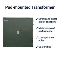 Transformateur compact triphasé 2000 kVA 12,47 kV à montage sur socle, alimentation par câble souterrain, faible encombrement pour réseau électrique urbain