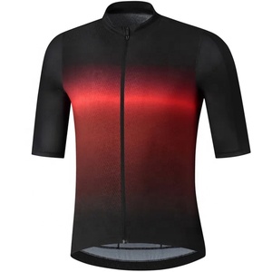 Maillot de cyclisme pour hommes, manches courtes, dégradé noir et rouge, fermeture éclair intégrale, vêtements de sport pour vélo - Product Image 1