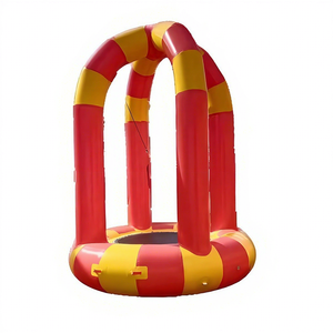Trampoline gonflable en PVC pour enfants, 3 m de diamètre, construction libre, intérieur/extérieur, trampoline individuel, filet de sécurité, rouge, amusement - Product Image 5