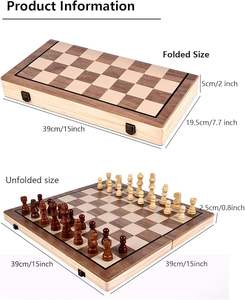 Juego de tablero de ajedrez de madera plegable de 15 pulgadas con 2 reinas adicionales magnético Tic Tac Toe y juego <span class=keywords><strong>Ludo</strong></span> para adultos - Product Image 4
