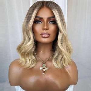 Pelucas de Cabello Humano <span class=keywords><strong>Rubio</strong></span> <span class=keywords><strong>Ceniza</strong></span> Degradado, Pelucas de Encaje con Cabello Virgen 100% Alineado con la Cutícula, Pelucas Cortas con Frente de Encaje sin Pegamento para Mujer - Product Image 1