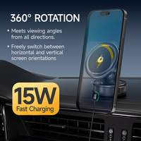 Support de chargeur de voiture magnétique sans fil en gros, rotation à 360°, fixation tableau de bord, QC3.0/PD3.0 Type-C 15W, fourni par l'usine