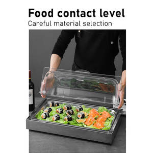 Plateau Alimentaire Froid <span class=keywords><strong>à</strong></span> Grain de Bois WINNERS en Acier Inoxydable pour Buffet, Présentoir <span class=keywords><strong>à</strong></span> Sashimi <span class=keywords><strong>avec</strong></span> <span class=keywords><strong>Couvercle</strong></span> pour Restaurant et Hôtel - Product Image 5