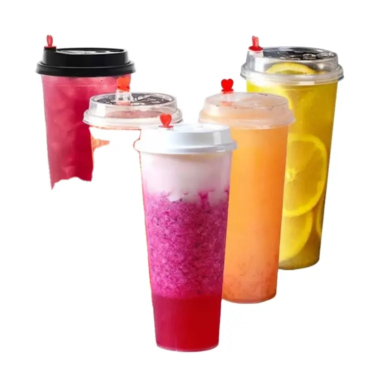 1000MlホットセールホットコールドドリンクフロストプラスチックカップPPミルクティーカップ蓋付き