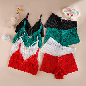 Set di Lingerie in Pizzo Francese Sexy, Reggiseno Puro Senza Ferretto Sottile e Traspirante, Boxer Seducenti con Ritagli, Mutandine Leggere - Product Image 1