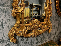 Yips LD-2403-2257 Miroir sculpté en bois massif, style Mid-Century Modern, fait main, aspect antique, feuille d'or, carré, pour anniversaire, maison, hôtel