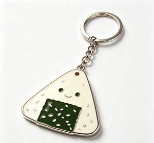 <b>Cute</b> Onigiri Metal Key Chain Zinc Alloy Enamel Coin Holder <b>Keyring</b> Custom Shape Letterpress Print Gift - Product Image 1