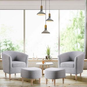 Mid Century Modern Upholstered Club Tub Round <strong>Chair</strong> Grey <strong>Barrel</strong> Comfy Fabric Arm Accent <strong>Chair</strong> with <strong>Ottoman</strong> Footrest <strong>Set</strong> of 2 - Product Image 6