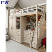 Cama Alta Moderna de Madera para Niños y Adultos con Armario Ropero, Muebles de Dormitorio para el Hogar con Función de Almacenamiento