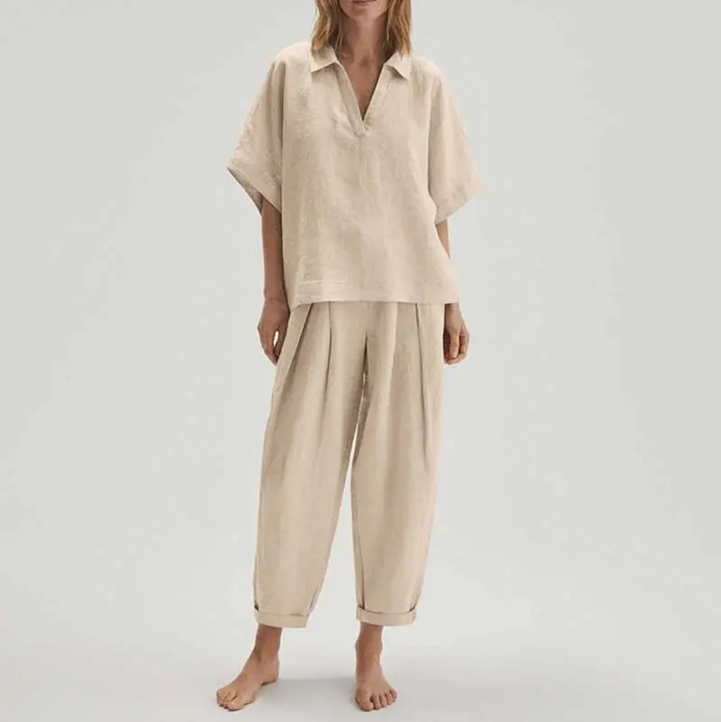 Custom High Quality Women's Home Wear Clothing Linen pj Matching Sets For Ladies 2023 Loungewear Outfits