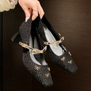 Zapatos de Tacón Alto de Cuero Dorado para Mujer, Color Champán, Estilo Chino, para Boda de Verano, Tacón de Aguja, Punta Puntiaguda, Antideslizantes - Product Image 2