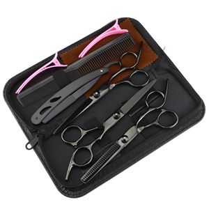 Kit de ciseaux professionnels pour la coupe et l'éclaircissement des cheveux de 5,5 pouces, en acier inoxydable, antistatiques, pour barbier, avec étui en cuir - Product Image 2