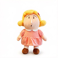 Bo Chan Plüschpuppe Kawaii Niedliche Chibi Cartoon Stofftier Gelbe Wellige Haare Rosa Partykleid Weißer Kragen Großhandel