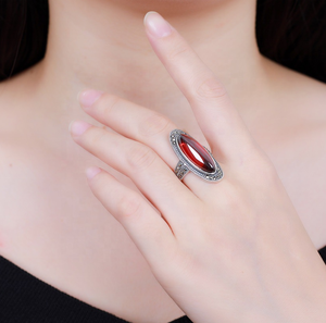 Bague en argent thaïlandais rétro en argent sterling 925 personnalisée avec pierres précieuses, agate rouge, anneaux en marcassite oxydés pour femmes - Product Image 2