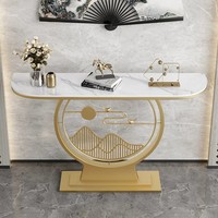 Meuble d'entrée moderne de style chinois, en fer, avec plateau en pierre, étagère de rangement mobile pour espaces commerciaux