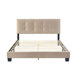 Cama de Plataforma Queen de Terciopelo Marrón Claro DB, 1 Pieza, Cabecera Ajustable en Altura, Tapizada con Botones, Muebles de Dormitorio de Madera Maciza, Estilo Murphy - Product Image 3