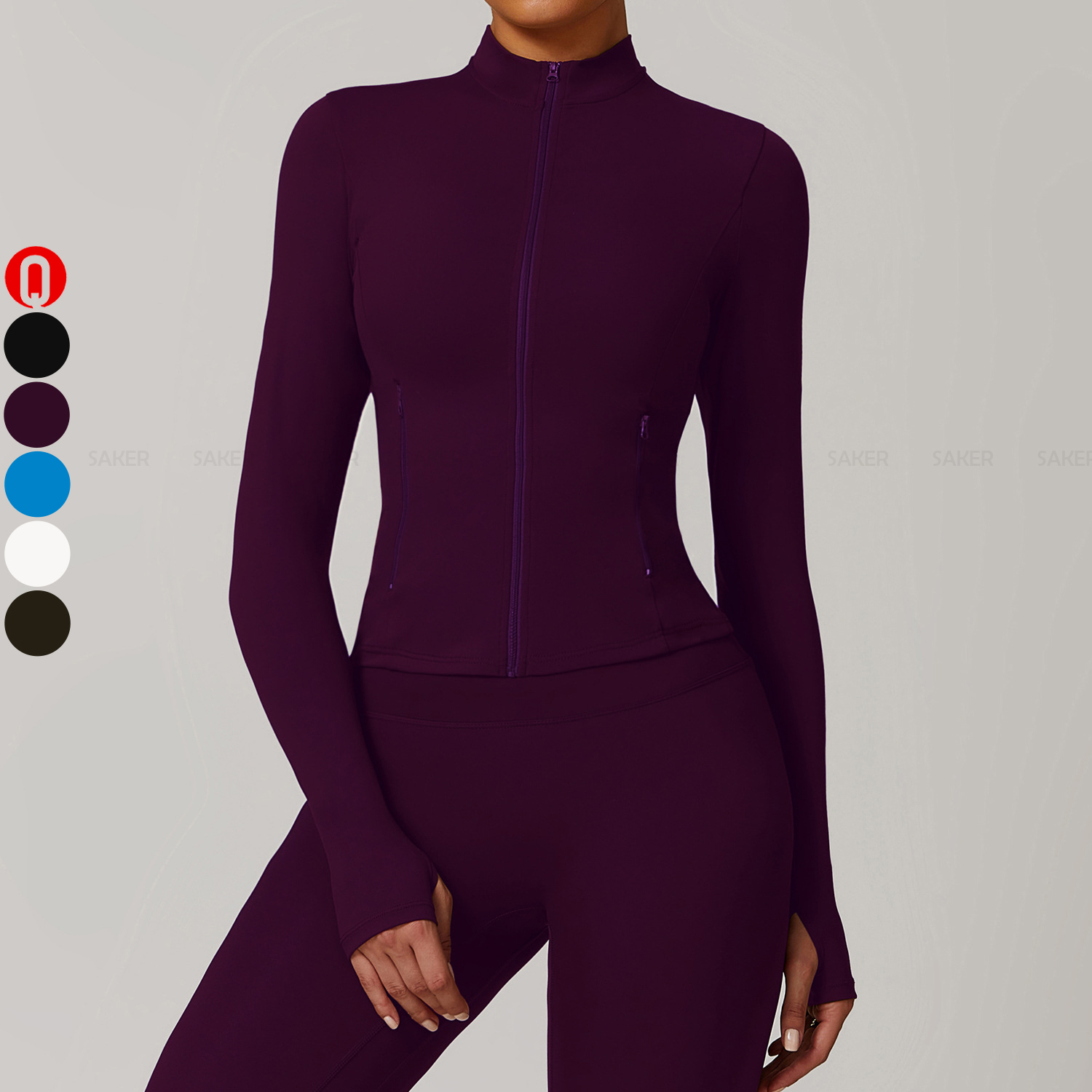 Wholesale Blank Women Stand Collar Long Sleeve Gym Top Fitness Thumb Hole Sports Yoga Jacket With Zipper Pocket