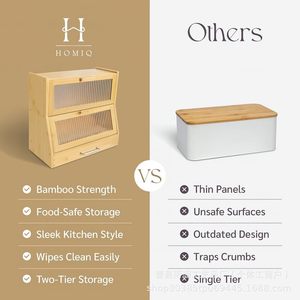 Boîte à pain en bois Yu Shan, 3 étages, en bambou avec porte en verre, rangement de bureau, organisation de la cuisine, style moderne et simple - Product Image 2