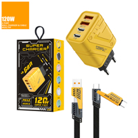 Cargador de Pared de Carga Rápida de 120W al por Mayor con 4 Puertos y Cable 4 en 1, Enchufe EU US UK, Carga Súper Rápida para Celulares USB con Set