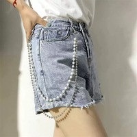 Ceinture Chaîne de Perles pour Femme Double Couche Perles Blanches en K Double Anneaux Style Hip Hop Jeunesse Tendance pour Jeans et Jupes