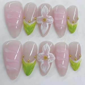 10 Uds. <span class=keywords><strong>de</strong></span> Uñas Postizas <span class=keywords><strong>de</strong></span> Gel Pintadas a Mano al por Mayor, Colores Variados, <span class=keywords><strong>las</strong></span> Más Vendidas, Hermosas, <span class=keywords><strong>de</strong></span> Lujo, Personalizadas y Hechas a Mano - Product Image 1