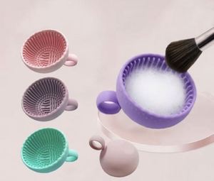 Mini Silicone Makeup <b>Brush</b> Cleaning Bowl UV Printing Portable <b>Scrubbing</b> Bowl Fits Universal <b>Brushes</b> Home Hotel Travel Use - Product Image 1