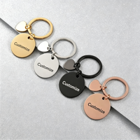Ywyougang Personalisierter Runder Blanko-Schlüsselanhänger, Edelstahl-Schlüsselring mit Ausgehöhltem Herz-Charm Benutzerdefinierte Lasergravur Geschenk