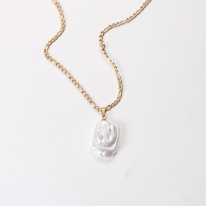 Collar con Colgante de Perla de Forma Cuadrada Irregular Creativa, Cadena de Acero Inoxidable Chapada en Oro de 18k para Mujer, Regalo de Aniversario, Fiesta - Product Image 3