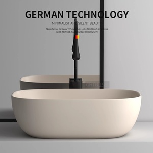 Lavabo <span class=keywords><strong>de</strong></span> Cerámica Creativo y Único, Estilo Crema Mate, con un Solo Orificio, para Baño o Balcón, Ovalado - Product Image 3