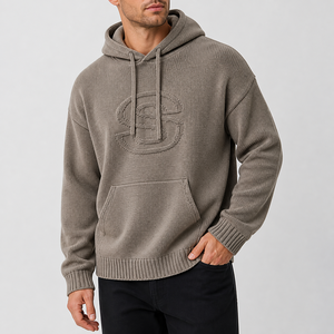 Felpa con Cappuccio Oversize in Maglia con Logo in Rilievo, Personalizzabile OEM ODM, Streetwear Unisex - Product Image 2
