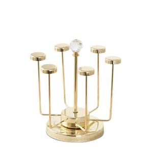 ที่วางถ้วยทองคำสุดหรูพร้อมถาดวางของทรงกลมสำหรับถ้วยชา ใช้ในบ้าน ครัวเรือน พร้อมที่ระบายน้ำ - Product Image 3