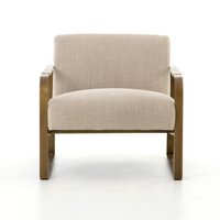 Fauteuil individuel moderne et minimaliste en tissu beige, chaise design avec structure en laiton pour salons de luxe et projets de villas