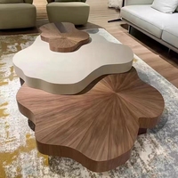 Sofá de sala de estar de diseño moderno único de lujo, mesa de centro Irregular de centro de extremo lateral de madera de Metal de mármol redondo grande