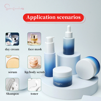 Pot de crème bleu OEM ODM de haute qualité, flacon de lotion au design élégant, ensemble de soins de la peau, échantillon gratuit, sérigraphie, nettoyant visage