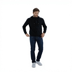 Sweat à capuche zippé en molleton de coton noir pour homme, coupe classique, décontracté, pour l'automne - Product Image 3