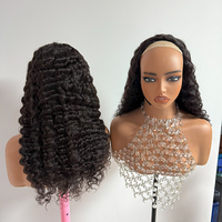 Perruque mi-tête bouclée naturelle en cheveux humains bruts birmans, sans colle, pour femmes noires, facile à porter, pré-épilée, installation facile, perruque mi-tête à retourner