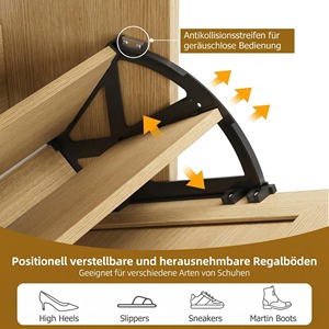 <span class=keywords><strong>Meuble</strong></span> à chaussures autoportant étroit <span class=keywords><strong>en</strong></span> <span class=keywords><strong>bois</strong></span> et rotin de style farmhouse avec 3 tiroirs à battants <span class=keywords><strong>pour</strong></span> entrée et couloir - Product Image 5